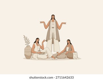 This image evokes concepts of feminine elegance, mindful living, fashion, beauty, and creative collaboration or reflection in a minimalist, modern aesthetic. 