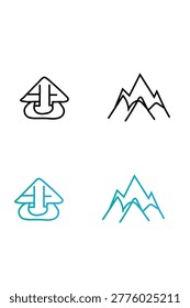 This image features a 2x2 grid of minimalist line icons representing outdoor shelters and landscapes.