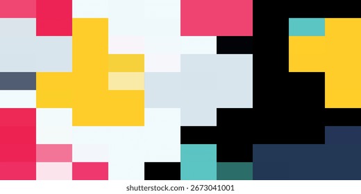 This image features an abstract arrangement of colorful squares and rectangles.