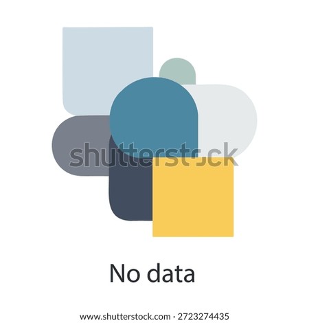 This image features an abstract arrangement of overlapping geometric shapes in various muted colors, including light blue, dark blue, gray, a light teal semi-circle, and a yellow square. The shapes are layered and create a sense of depth. Below the colorful arrangement, the text 'No data' is prominently displayed in black sans-serif font, suggesting a lack of information or a placeholder status.