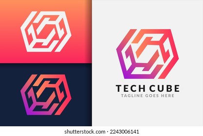 This image features an abstract colorful tech cube logo design, suitable for use in branding and marketing materials for a tech or business company.