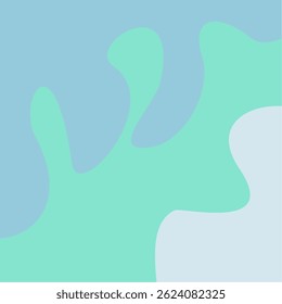 This image features an abstract composition with organic, flowing shapes reminiscent of liquid splashes or soft waves. The color palette is composed of cool pastel tones:

Sky blue fills the upper lef