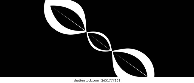 This image features an abstract design with bold white curved shapes set against a stark black background.