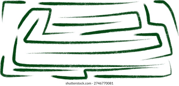 This image features an abstract pattern composed of textured dark green brushstrokes against a clean white background. The lines form an intricate, maze-like design with an organic and hand-drawn feel, showcasing varying widths and a rough, artistic texture. It evokes a sense of modern art and could serve as a versatile background or decorative element.