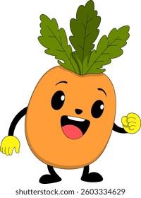 This image features an adorable potato character with expressive eyes, a wide smile, leafy green sprouts, and cartoon limbs in a fun and energetic pose