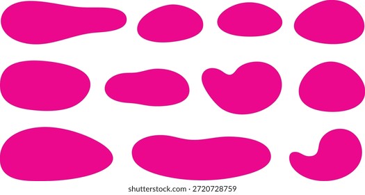 Esta Imagen presenta una disposición de diez Formas rosas irregulares distintas sobre un fondo blanco. Las formas son orgánicas y fluidas, creando una composición abstracta visualmente llamativa. alta calidad
