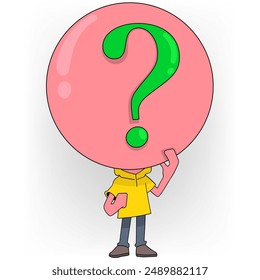 This image features an assortment of colorful cartoon characters with question marks in various shapes and sizes, representing curiosity and the process of thinking