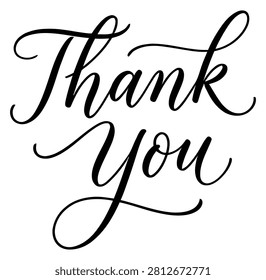 This image features a beautifully handlettered thank you message in elegant black calligraphy with flourishing script, set against a transparent background for versatile design applications.