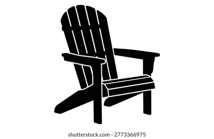This image features a black adirondack chair presented as a clean silhouette against a white backdrop, highlighting its distinctive shape.