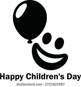 Esta Imagen presenta un globo negro y una cara sonriente, acompañada por el texto 'Feliz Día del Niño', que evoca sentimientos de alegría y celebración.
