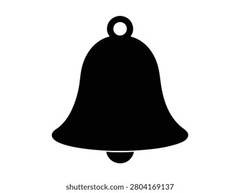 This image features a black bell silhouette against a white background a straightforward graphic element with a rounded form.