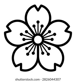 This image features a black cherry blossom flower silhouette isolated on a white background. It’s a simple, elegant vector illustration suitable for spring-themed designs.