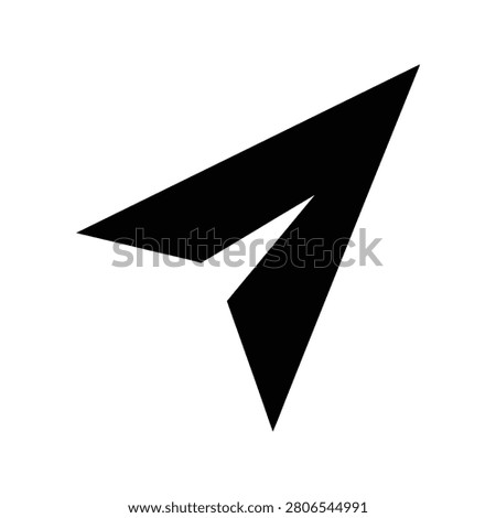 This image features a black paper airplane silhouette set against a white background. The graphic is a minimalist representation of flight, communication, and message delivery, utilizing a flat design style.