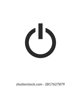 This image features a black power button icon set against a white background. The icon is a silhouette, consisting of a circle with a vertical line bisecting it, representing electronic device control.