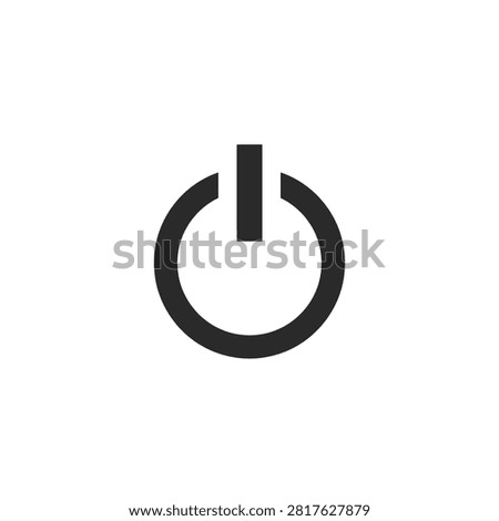 This image features a black power button icon set against a white background. The icon is a silhouette, consisting of a circle with a vertical line bisecting it, representing electronic device control.