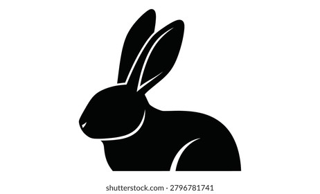 This image features a black rabbit silhouette against a white background presenting a simple flat graphic representation.