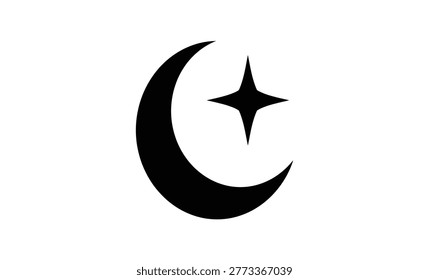 This image features a black silhouette of a crescent moon and star, a well-known religious symbol, set against a light