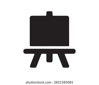 This image features a black silhouette of an artist's easel on a clean white background. The distinctive silhouette style makes it ideal for art-related designs and illustrations.
