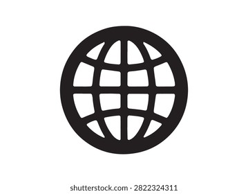This image features a black silhouette of a globe with prominent grid lines against a clean white background, representing global connections and geographical data.
