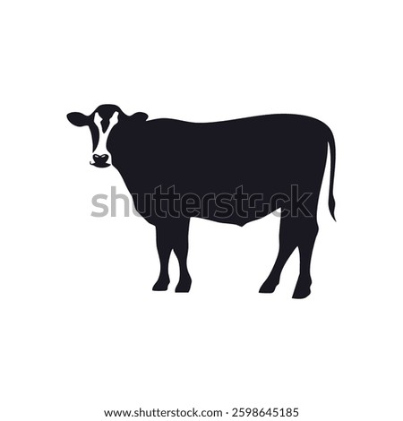 This image features a black silhouette of a cow, depicted in side profile on a white background. The design is simple and free of intricate details.