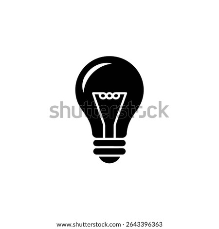 This image features a black silhouette icon of a lightbulb. The design shows a bulb shape with a visible filament inside and a detailed base.