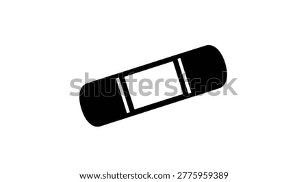 This image features a black silhouette of an adhesive bandage, commonly used for wound care and first aid, against a