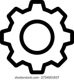 Esta Imagen presenta una ilustración en blanco y negro de un engranaje mecánico. El engranaje tiene un orificio circular central y ocho dientes uniformemente espaciados alrededor de su perímetro. El diseño es intrincado, con los dientes que tienen una ligera curva y la forma general es simétrica.