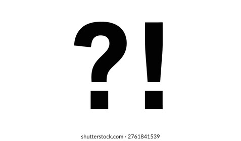 This image features a bold, black question mark and exclamation point against a white background, symbolizing questioning, surprise, or strong assertion. high-quality professional