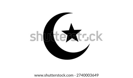 This image features a bold, black silhouette of a crescent moon and star, a widely recognized symbol with strong religious and cultural significance.