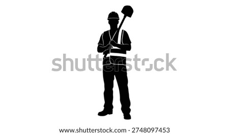 This image features a bold, black silhouette of a construction worker with a shovel, showcasing a striking and distinctive silhouette style.