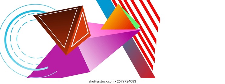 This image features a bold and colorful abstract design with geometric shapes. The composition is modern and eye-catching, with a touch of retro style. It's ideal for use as a background.