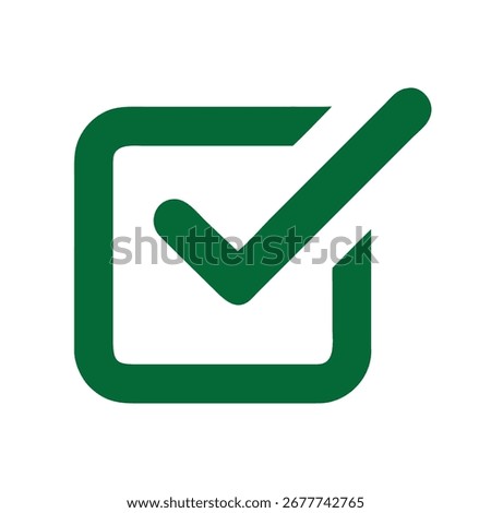 This image features a bold green check mark symbol within an open square outline, representing successful completion, agreement, or a task finished.