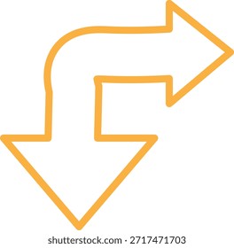 Esta imagem apresenta uma seta laranja brilhante, combinando uma seção curva na base com uma ponta pontiaguda mais tradicional. É um limpo, gráfico vetorial ideal para representar a direção ou o progresso.