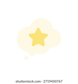 This image features a bright yellow star shining in a soft, creamy cloud against a clean white background. The illustration is simple yet evocative, suggesting ideas of hope, inspiration, and creativity. The star and cloud are depicted in a whimsical, dreamlike style, making the image perfect for use in designs related to imagination, fantasy, and positivity.