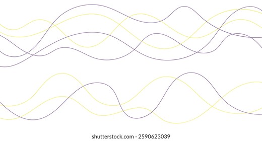 This image features a captivating abstract design of overlapping, flowing wave patterns in yellow and indigo hues against a clean white background.