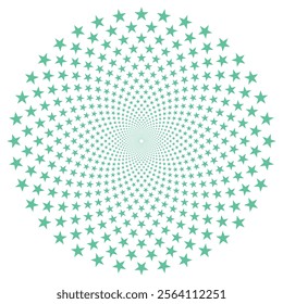 This image features a captivating mandala design created with green stars radiating outward from the center, forming a mesmerizing circular pattern on a white background