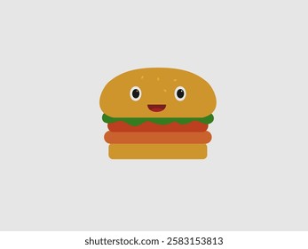 This image features a cartoon hamburger with a smiling face