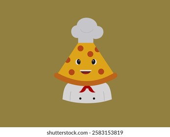 This image features a cartoon illustration of a chef with the unique twist of the chef hat being shaped like a slice of pizza