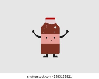 This image features a cartoon illustration of a chocolate milk bottle with a smiling face