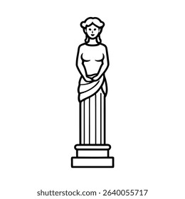 This image features caryatid, statue, line art, illustration, ancient, greek, woman, architecture. Caryatid Statue Line Art Simple Illustration