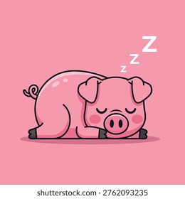 This image features a charming cartoon pig peacefully sleeping on a soft pink background. The pig is depicted in a cute and endearing pose, with its eyes closed and a serene expression on its face. The image is a delightful illustration that evokes feelings of calmness and tranquility, making it perfect for use in various design projects or as a soothing visual aid.