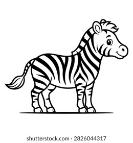 This image features a charming cartoon zebra illustration with distinctive black and white stripes, presented on a clean white background for versatile design applications.