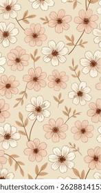 This image features a charming pattern of flowers set against a beige background. The floral motif is suitable for various applications, such as wrapping paper or fabric designs.