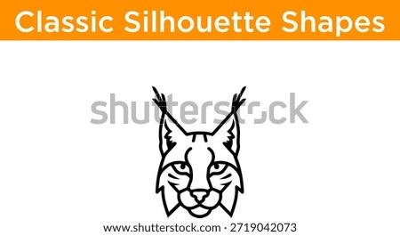 This image features a classic black and white silhouette of a lynx. The lynx is depicted in a frontal view, showcasing its distinctive pointed ears and facial features. The silhouette is simple and clean, making it a versatile graphic element.