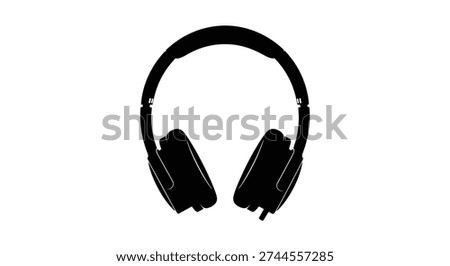 This image features a clean, black silhouette of over-ear headphones, emphasizing the form with a striking and distinctive silhouette style.