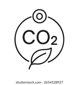 Esta imagem apresenta CO2, dióxido de carbono, emissão, redução, carbono neutro, neutralidade, meio ambiente, ambiental. Ícone de Redução de Emissão de CO2 com Folha Simbolizando Neutralidade de Carbono e Meio Ambiente