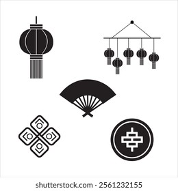 This image features a collection of black silhouette icons representing traditional Asian culture.