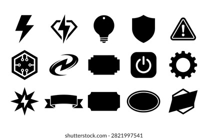 This image features a collection of black silhouette icons and symbols set against a white background, showcasing a distinctive silhouette style.