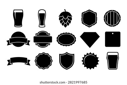 This image features a collection of black badge and label silhouettes, presented as vector graphics on a clean white background, with a distinctive silhouette style.