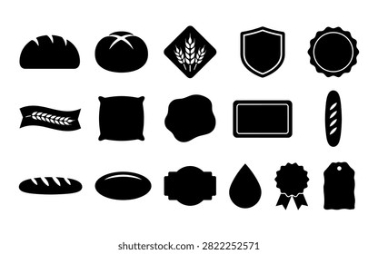 This image features a collection of black bakery badges and labels presented as silhouettes, offering versatile design elements for branding and packaging.